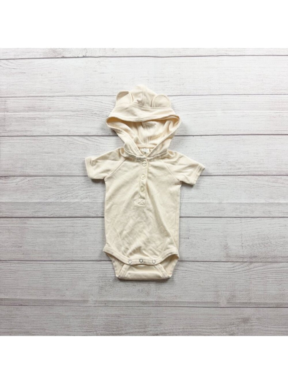 Kate Quinn Baby Organic Cotton Hooded Bodysuit Bear Ears Cream 3-6 Months